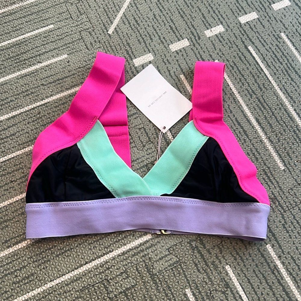 NWT Janeiro M Neon Savanna Triangle Bandage Bikini Top